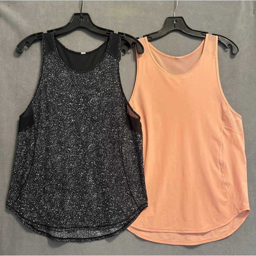 Lot of 2 Lululemon Sculpt Tank II Athletic Top Size 6 Black Splatter/Light Lava